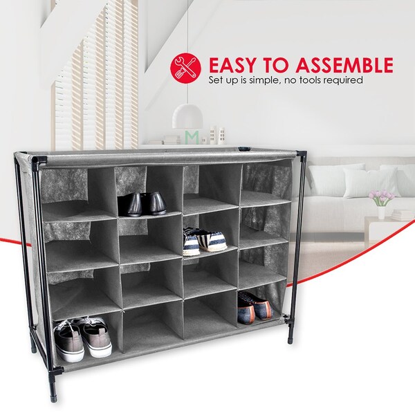 Home Basics Home Basics 16 Pair Non-Woven Shoe Rack, Grey - ZOR96142