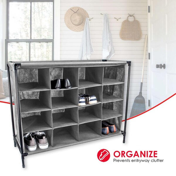 Home Basics Home Basics 16 Pair Non-Woven Shoe Rack, Grey - ZOR96142