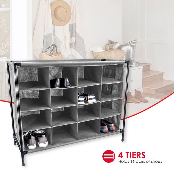 Home Basics Home Basics 16 Pair Non-Woven Shoe Rack, Grey - ZOR96142
