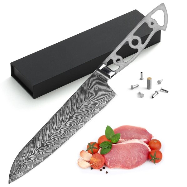 Katsura Cutlery 8.25 in. Storm-V Series 50 mm Ultra Wide Blade Damascus Blank Blade Gyuto Chef Knife - CKVD20B-NO LOGO