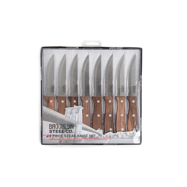 Bklyn Steel Co. 8pc Jumbo Steak Knives Walnut - 14283