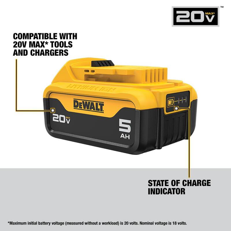 Paquete de batería DEWALT 20V MAX de iones de litio Premium de 5.0Ah - DCB205