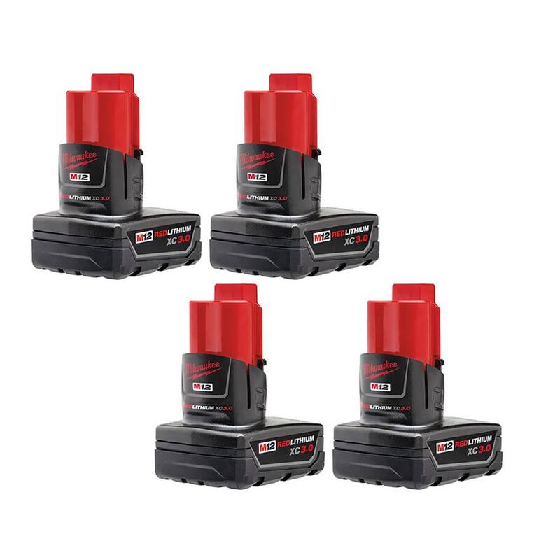Milwaukee M12 Paquete de baterías de iones de litio de 12 voltios y capacidad extendida de 3.0 Ah (paquete de 4) - 48-11-2412-48-11-2412