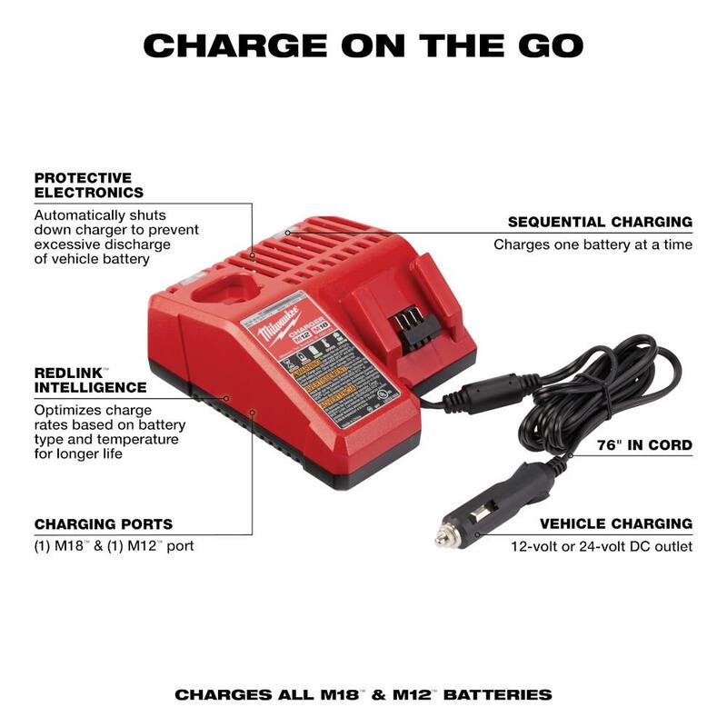 Milwaukee M12 y M18 12-Volt/18-Volt Cargador de batería de vehículo de CC de litio multi-voltaje de 12V - 48-59-1810