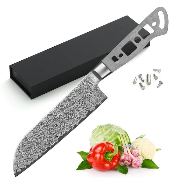 Katsura Cutlery 7 in. 67 Layers Damascus Steel Santoku Chef Knife Blank Woodworking Project Kit - CKGD6B-NO LOGO