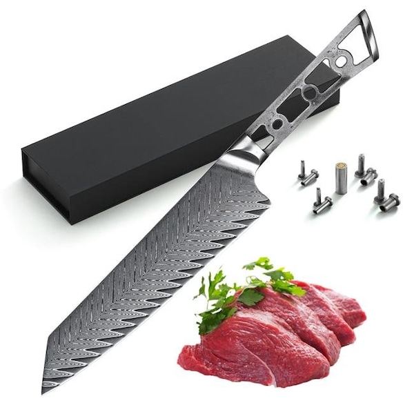 Katsura Cutlery Katsura Cutlery CKTD21B-no logo 8 in. Japanese Premium AUS 10 67 Layers Damascus Steel Gyuto Chef Knife Blank 50 mm Wide Blade No Logo Woodworking Project Kit-Thunder-X Series - CKTD21B-NO LOGO