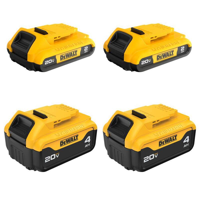 Batería compacta de iones de litio DEWALT 20V MAX 2.0Ah (paquete de 2) y Batería de iones de litio DEWALT 20V MAX 4.0Ah (paquete de 2) - DCB324-4