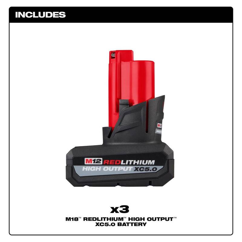 Batería de iones de litio XC de alto rendimiento de 12 voltios y 5 Ah de Milwaukee M12 (paquete de 3) - 48-11-2450-48-11-2450-48-11-2450