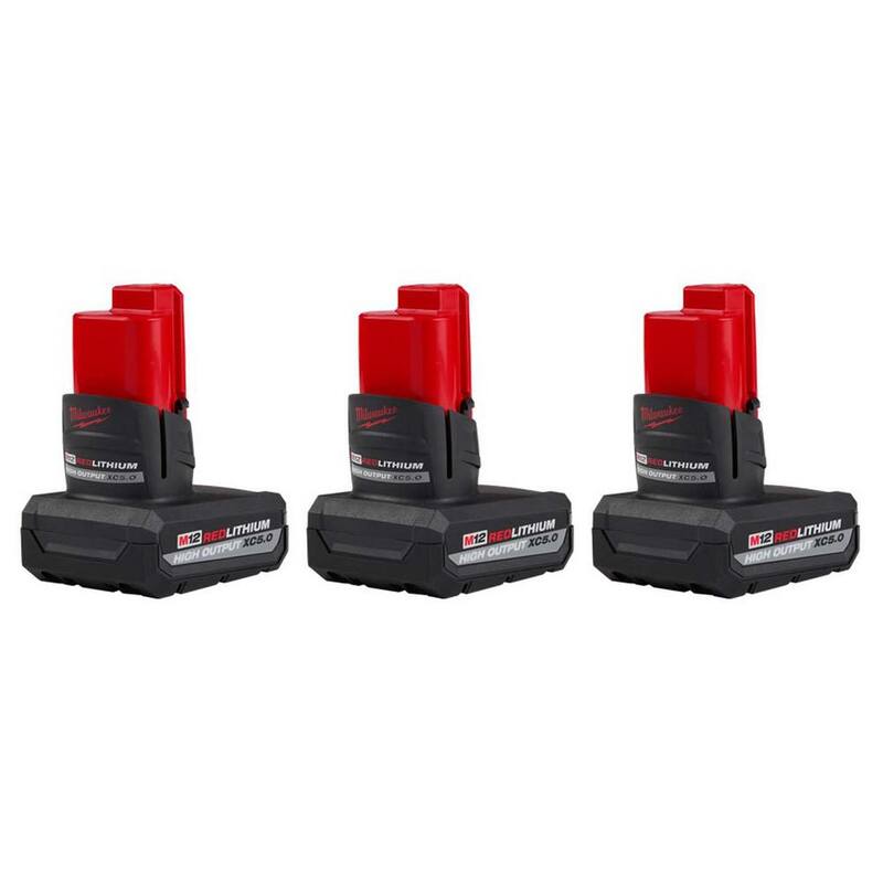 Batería de iones de litio XC de alto rendimiento de 12 voltios y 5 Ah de Milwaukee M12 (paquete de 3) - 48-11-2450-48-11-2450-48-11-2450