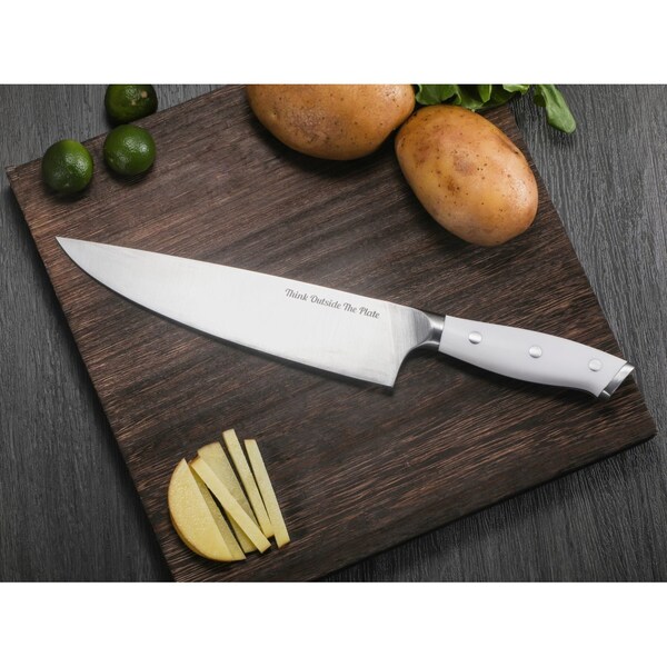 Think Outside The Plate 8'' Chef Knife with Wood Box, Stainless Steel Blade, White - TOTP-CK-2W