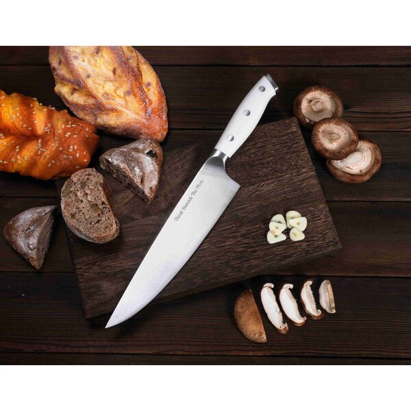 Think Outside The Plate 8'' Chef Knife with Wood Box, Stainless Steel Blade, White - TOTP-CK-2W