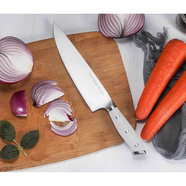 Think Outside The Plate 8'' Chef Knife with Wood Box, Stainless Steel Blade, White - TOTP-CK-2W