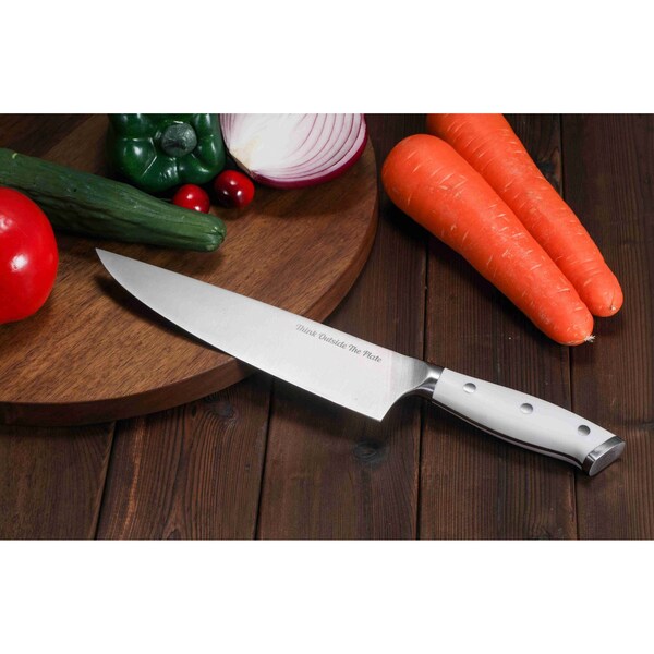 Think Outside The Plate 8'' Chef Knife with Wood Box, Stainless Steel Blade, White - TOTP-CK-2W