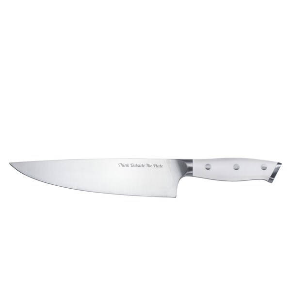 Think Outside The Plate 8'' Chef Knife with Wood Box, Stainless Steel Blade, White - TOTP-CK-2W