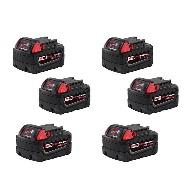 Milwaukee M18 18V Batería de Capacidad Extendida de Ion de Litio XC 5.0Ah (Paquete de 6) - 48-11-1852X6