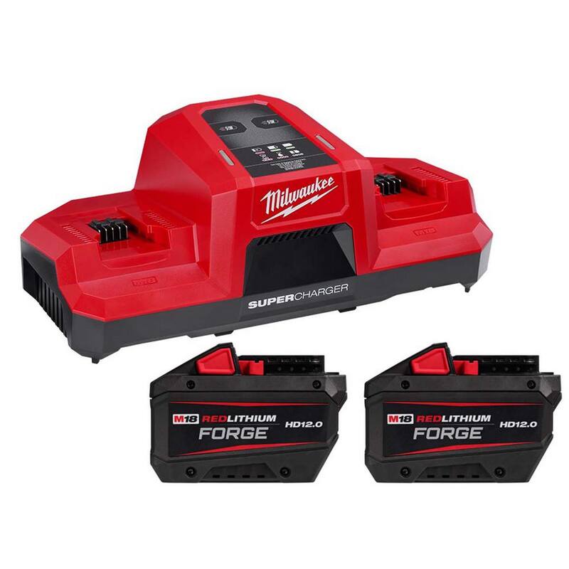 Milwaukee M18 18V Cargador Súper Dual de Bahía Simultáneo con (2) Baterías M18 REDLITHIUM FORGE HD 12.0 Ah - 48-59-1815-48-11-1813-x2