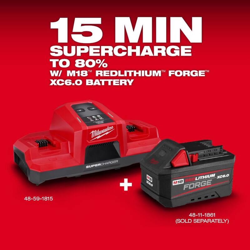 Milwaukee M18 18V Cargador Súper Dual de Bahía Simultáneo con (2) Baterías M18 REDLITHIUM FORGE HD 12.0 Ah - 48-59-1815-48-11-1813-x2