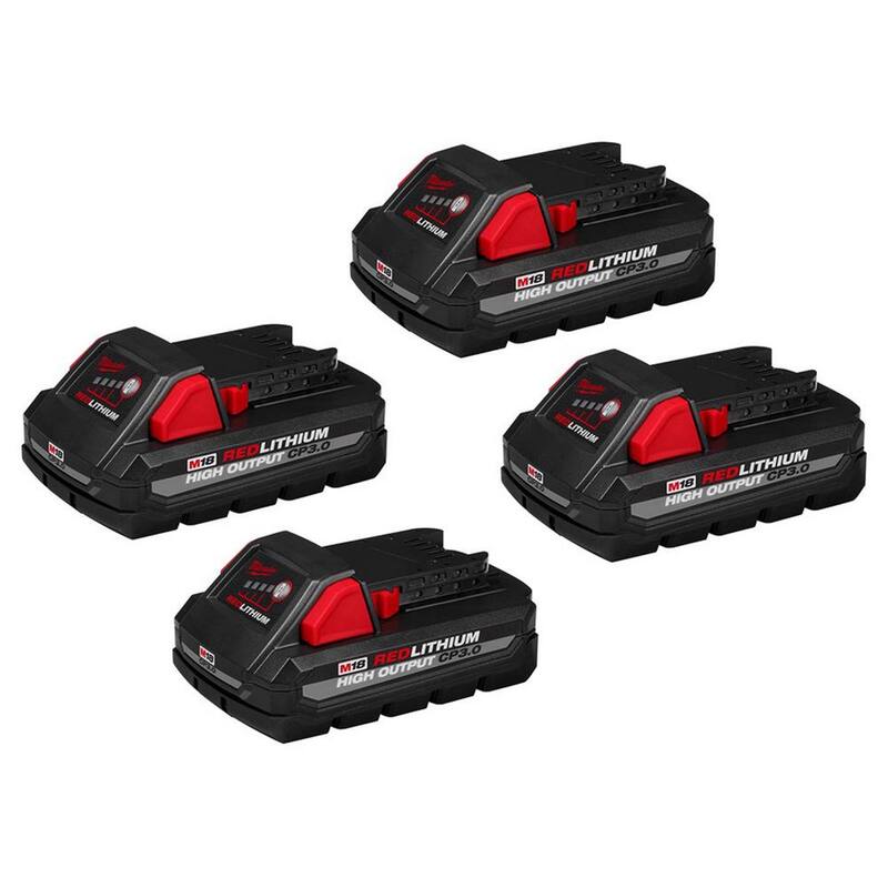 Paquete de baterías Milwaukee M18 de 18 voltios de iones de litio de ALTO RENDIMIENTO CP 3.0 Ah (paquete de 4) - 48-11-1837-48-11-1837