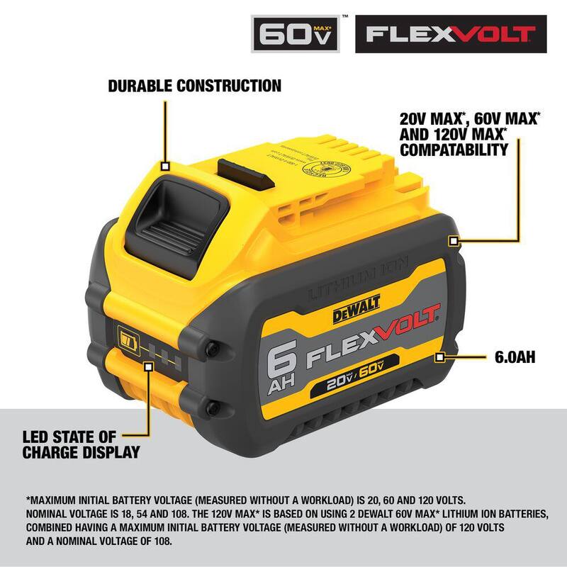 Kit de inicio DEWALT 20V MAX 6.0 Ah y 4.0 Ah con Batería FLEXVOLT 20V/60V 6.0Ah - DCB2460CWDCB606