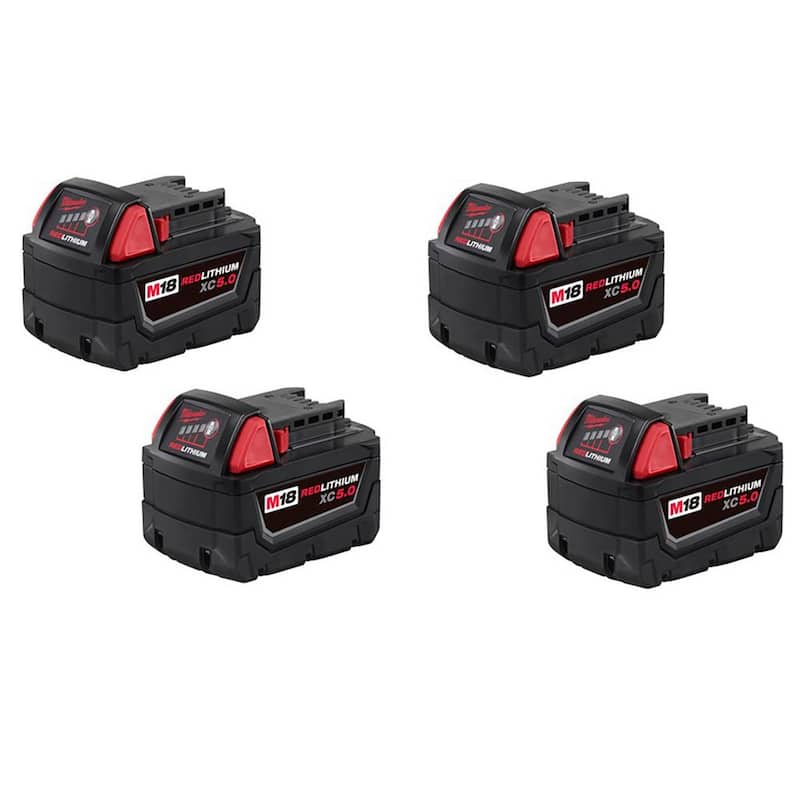 Milwaukee M18 Batería de Litio-Ion de 18 voltios de Capacidad Extendida XC de 5.0Ah (Paquete de 4) - 48-11-1852X4