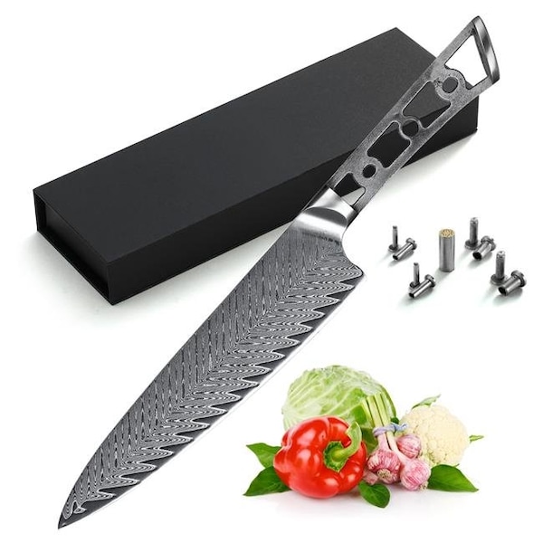 Katsura Cutlery Katsura Cutlery CKTD20B-no logo 8 in. Japanese Premium AUS 10 67 Layers Damascus Steel Kiritsuke Chef Knife Blank 50mm Wide Blade No Logo Woodworking Project Kit-Thunder-X Series - CKTD20B-NO LOGO