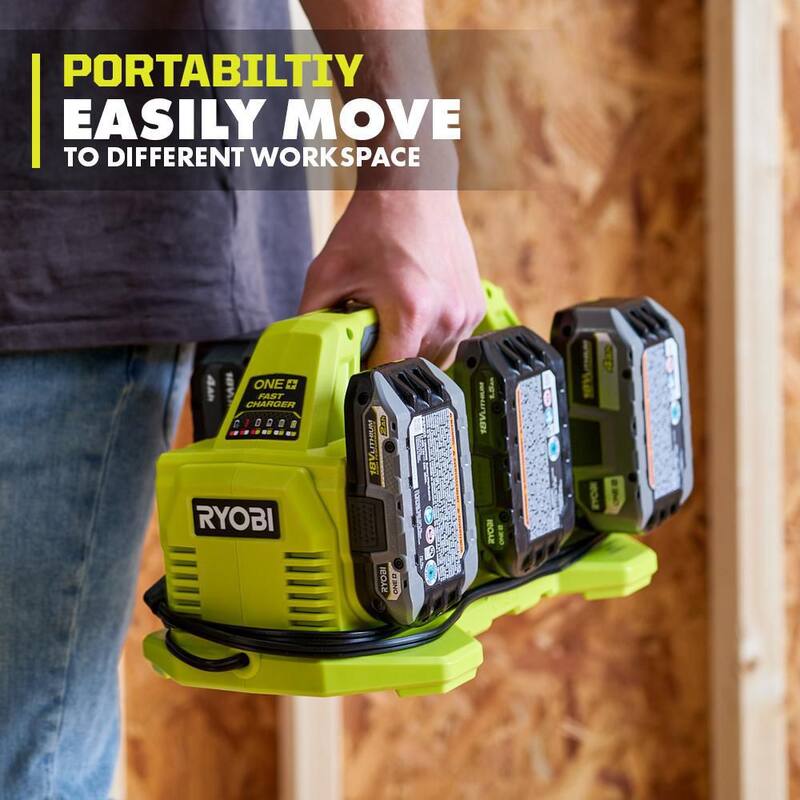 Cargador rápido de 6 puertos de 18V ONE+ de RYOBI con batería de alto rendimiento de 6.0 Ah (paquete de 2) - PCG006-PBP2007