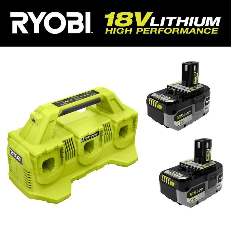 Cargador rápido de 6 puertos de 18V ONE+ de RYOBI con batería de alto rendimiento de 6.0 Ah (paquete de 2) - PCG006-PBP2007
