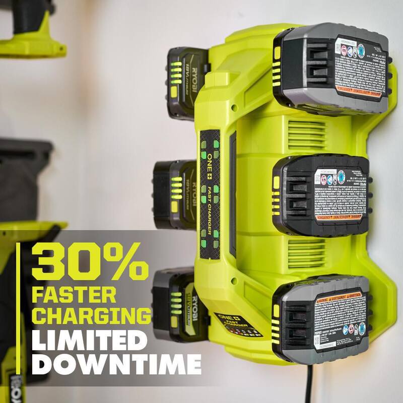 Cargador rápido de 6 puertos de 18V ONE+ de RYOBI con batería de alto rendimiento de 6.0 Ah (paquete de 2) - PCG006-PBP2007