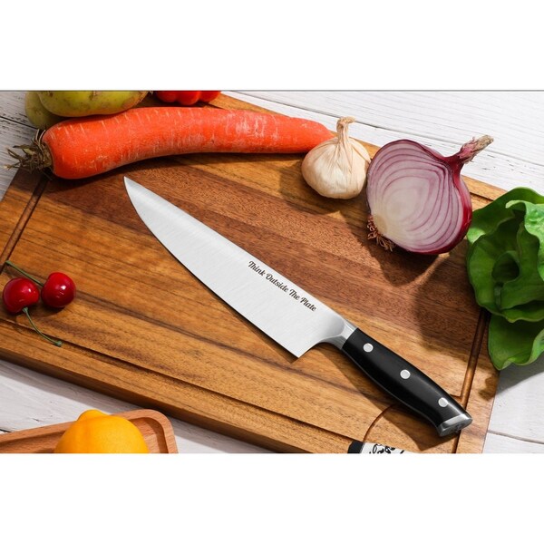 Think Outside The Plate 8'' Chef Knife with Wood Box, Stainless Steel Blade, Black - TOTP-CK-1B