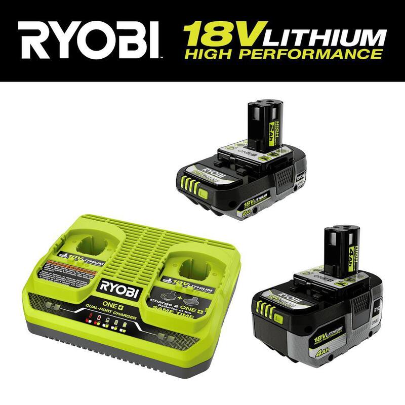 RYOBI ONE+ HP 18V 4.0 Ah Batería DE ALTO RENDIMIENTO, Batería de 2.0 Ah DE ALTO RENDIMIENTO y Kit de Inicio de Cargador de Doble Puerto - PSK022