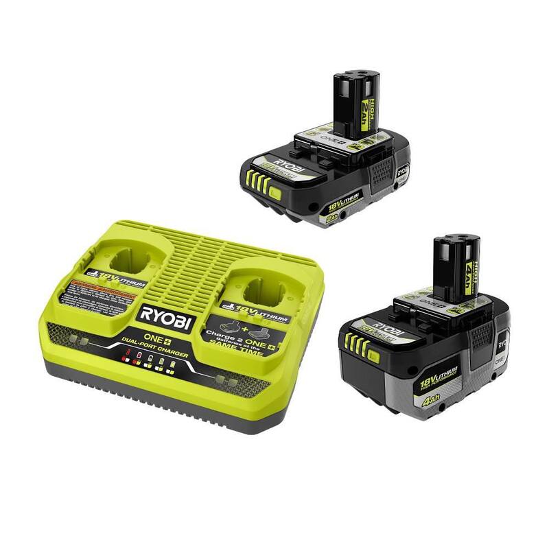 RYOBI ONE+ HP 18V 4.0 Ah Batería DE ALTO RENDIMIENTO, Batería de 2.0 Ah DE ALTO RENDIMIENTO y Kit de Inicio de Cargador de Doble Puerto - PSK022