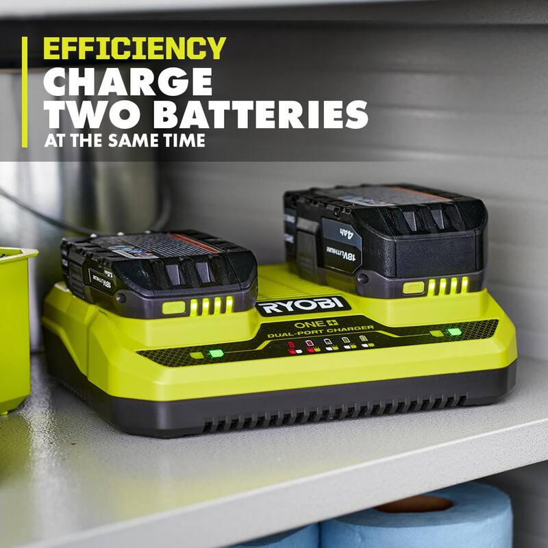 RYOBI ONE+ HP 18V 4.0 Ah Batería DE ALTO RENDIMIENTO, Batería de 2.0 Ah DE ALTO RENDIMIENTO y Kit de Inicio de Cargador de Doble Puerto - PSK022