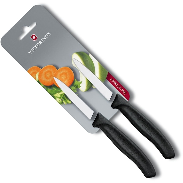 Swiss Army Brands 2024 Kitchen Swiss Classic Paring - 2 Packs 3.25In Spear Point, Straight Blade Black Packaged - VIC-6.7603.B