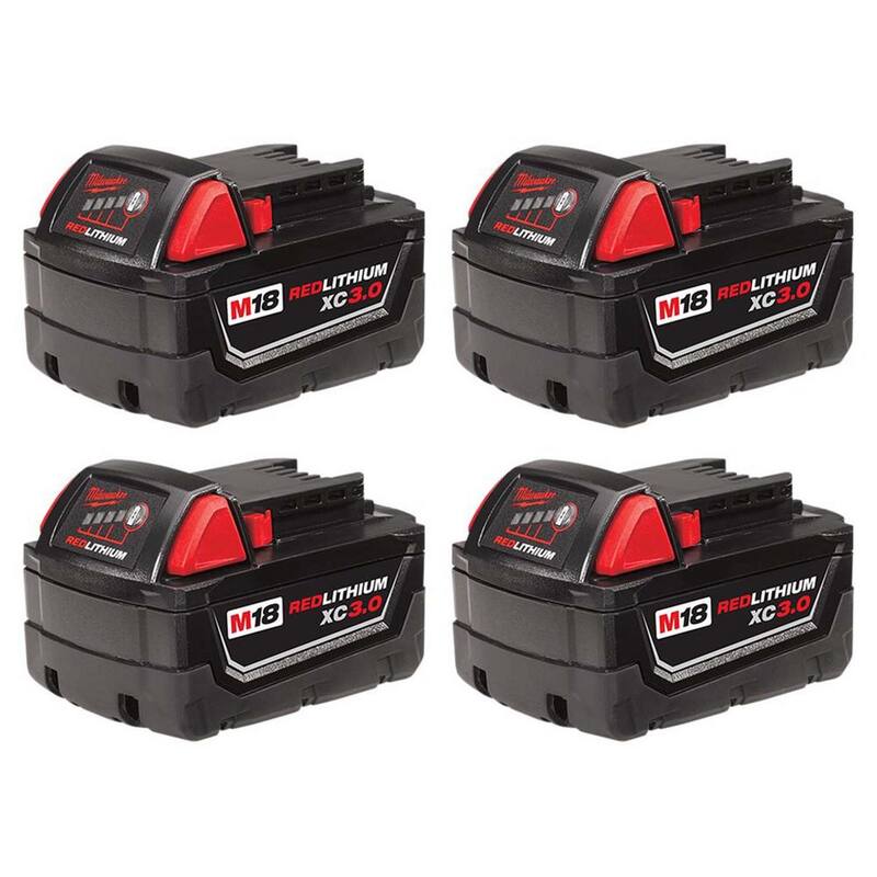 Paquete de baterías de capacidad extendida Milwaukee M18 de 18 voltios de ion de litio XC 3.0Ah (paquete de 4) - 48-11-1822X4