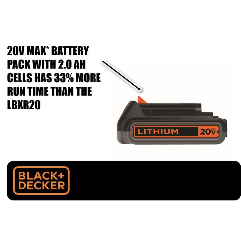 Paquete de batería de iones de litio MAX de 20V BLACK+DECKER 2.0Ah - LBXR2020