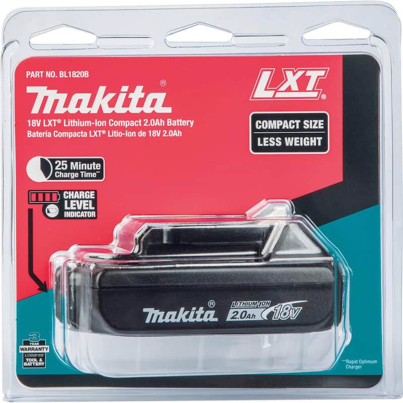 Paquete de Batería Compacta de Iones de Litio de 18V LXT de Makita 2.0Ah con Indicador de Combustible - BL1820B