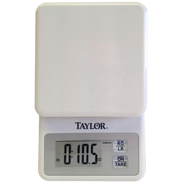 Taylor Kitchen Scale, 11 lb Capacity, LCD Display, White, g, lb, oz - 3817