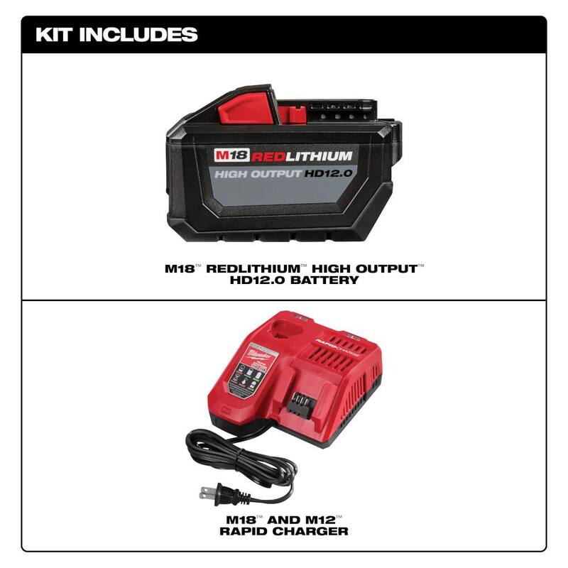 Paquete de batería de alto rendimiento de iones de litio de 18 voltios M18 de Milwaukee de 12.0 Ah y kit de inicio de cargador rápido - 48-59-1200