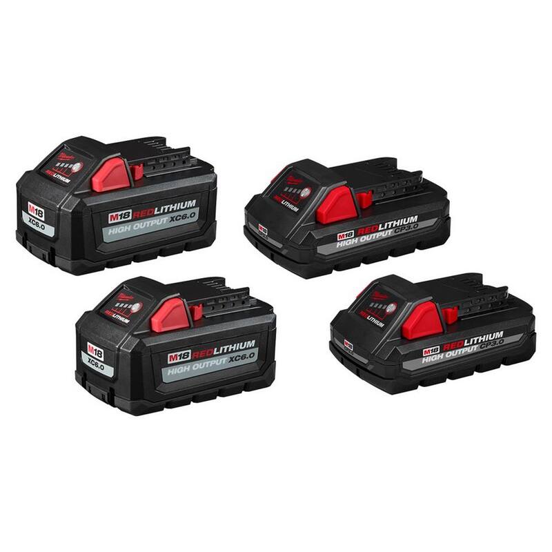 Paquete de baterías Milwaukee M18 de 18 voltios de iones de litio de alto rendimiento de 6.0 Ah y 3.0 Ah (paquete de 4) - 48-11-1862-48-11-1837