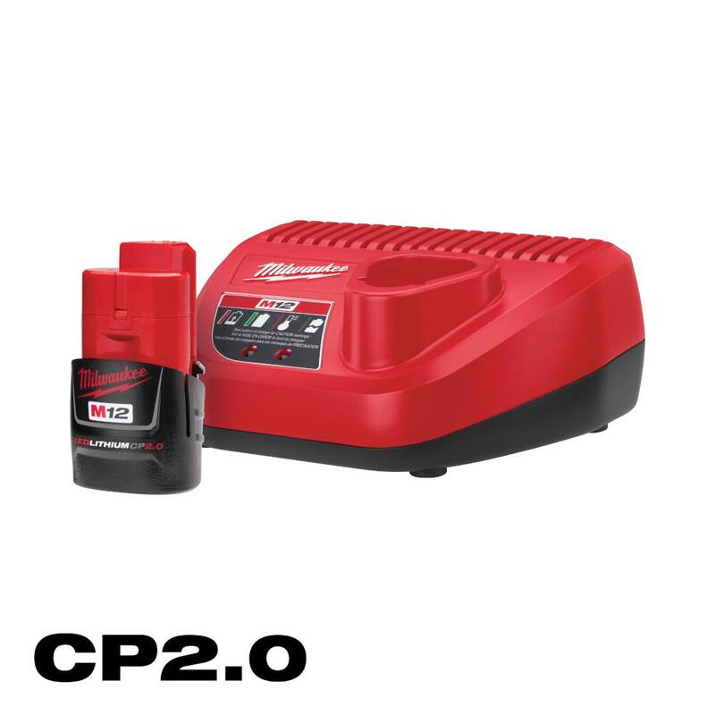 Kit de inicio de batería compacta de iones de litio de 12 voltios Milwaukee M12 2.0Ah y cargador - 48-59-2420