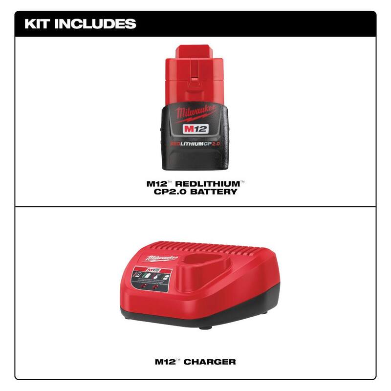 Kit de inicio de batería compacta de iones de litio de 12 voltios Milwaukee M12 2.0Ah y cargador - 48-59-2420