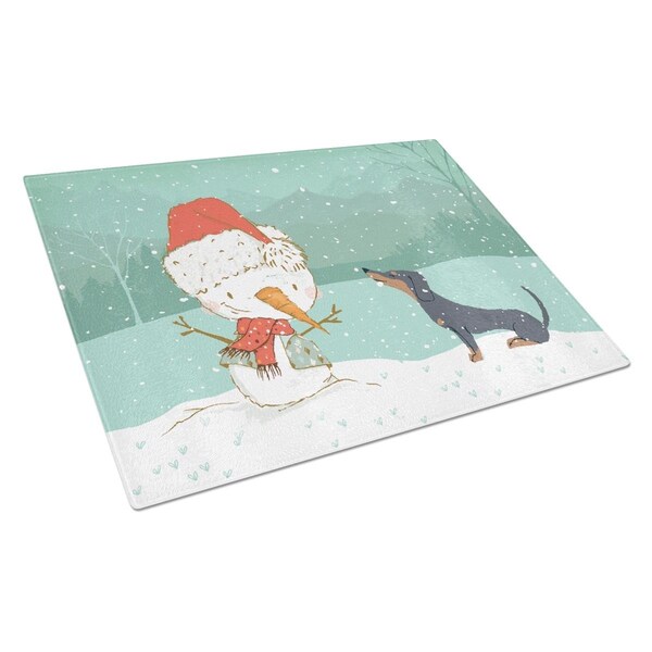 Carolines Treasures Black Tan Dachshund Snowman Christmas Glass Cutting Board Large - CK2083LCB