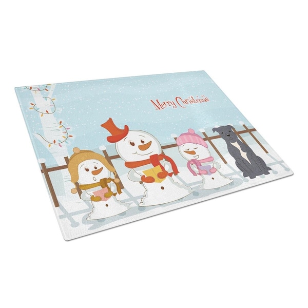 Carolines Treasures Merry Christmas Carolers Staffordshire Bull Terrier Blue Glass Cutting Board, Large - BB2377LCB