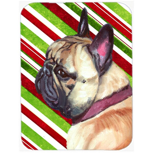 Carolines Treasures French Bulldog Frenchie Candy Cane Holiday Christmas Glass Cutting Board- Large - LH9594LCB