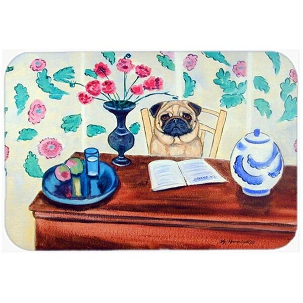 Carolines Treasures Carolines Treasures 7253LCB 15 X 12 In. Fawn Pug reading in the kitchen Glass Cutting Board - 7253LCB