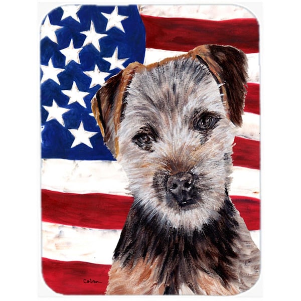 Carolines Treasures Norfolk Terrier Puppy With American Flag USA Glass Cutting Board - Large - SC9639LCB