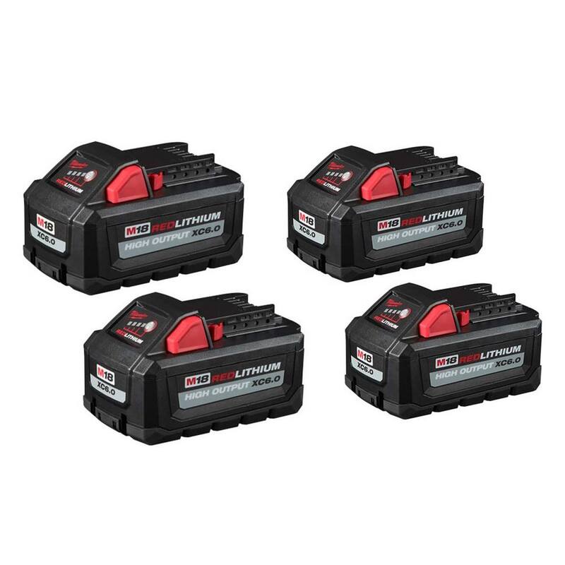 Milwaukee M18 18-Volt Lithium-Ion (4) Paquete de baterías de alto rendimiento de 6.0Ah - 48-11-1865-48-11-1865-48-11-1862