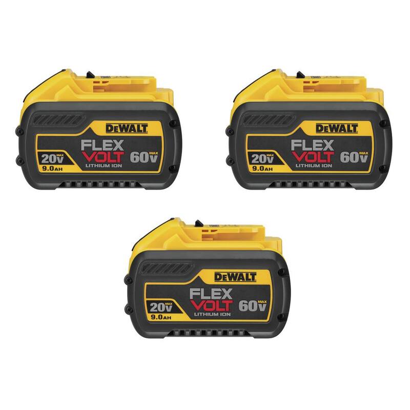 Paquete de baterías de iones de litio DEWALT FLEXVOLT 20V/60V MAX de 9.0 Ah (paquete de 3) - DCB609-3