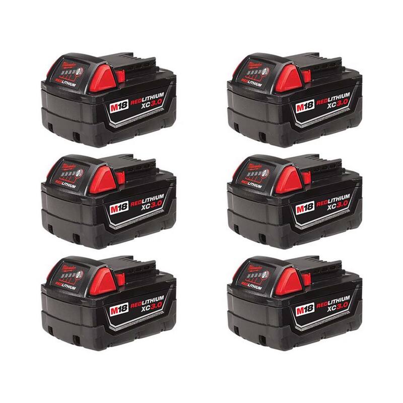 Milwaukee M18 Paquete de baterías de iones de litio de 18 voltios y capacidad extendida XC 3.0Ah (paquete de 6) - 48-11-1822X6