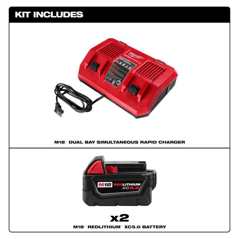 Cargador de batería rápida de doble bahía Milwaukee M18 de 18 voltios con baterías de 5.0Ah (2) - 48-59-1802-48-11-1852